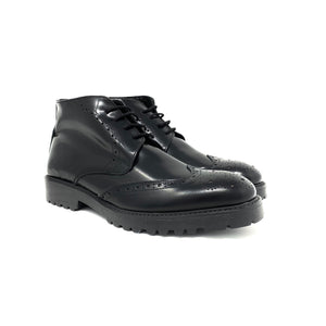 Black Leather Brogue Boots