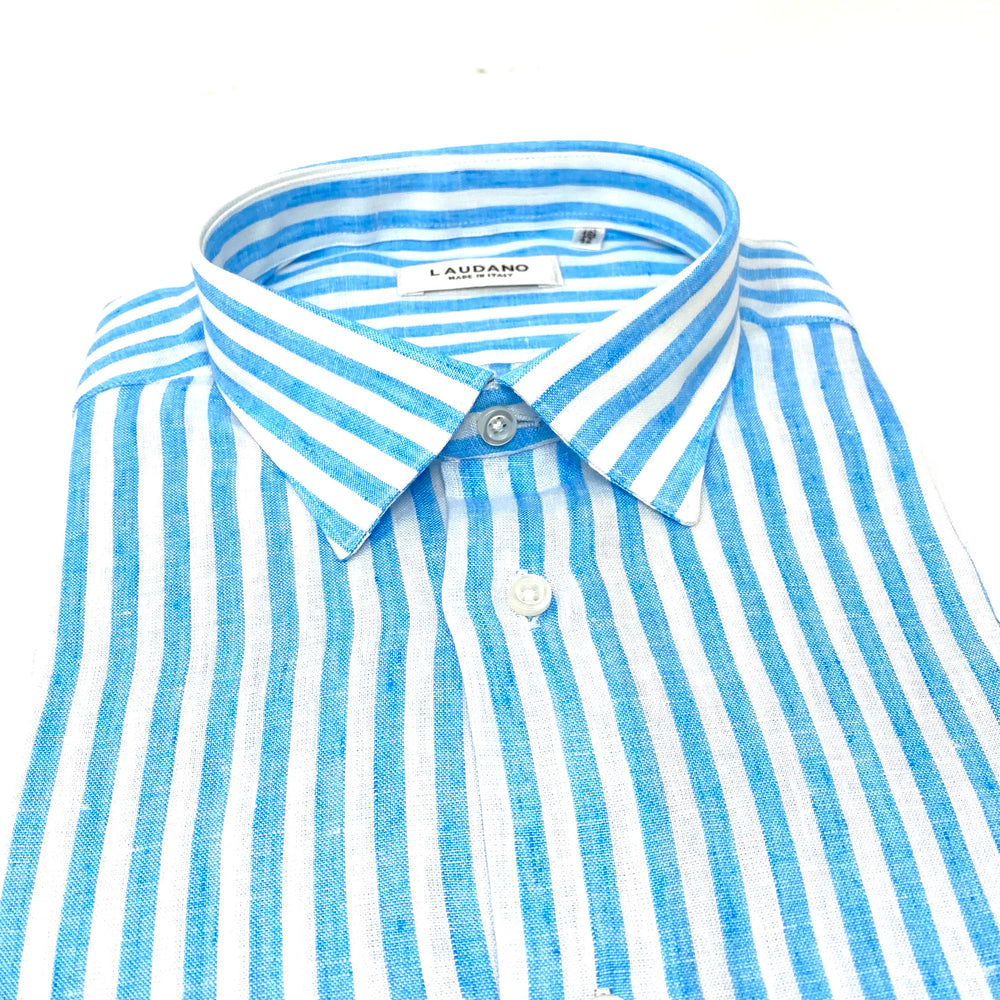 Blue White Striped Linen Shirt