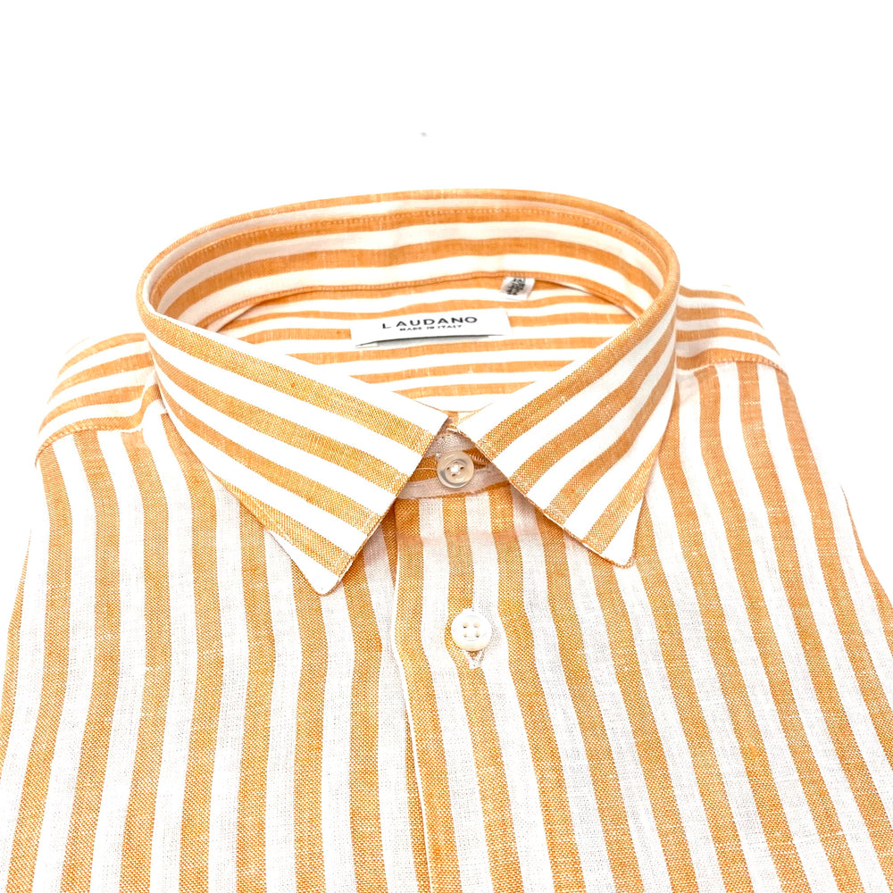 Orange-White Striped Linen Shirt