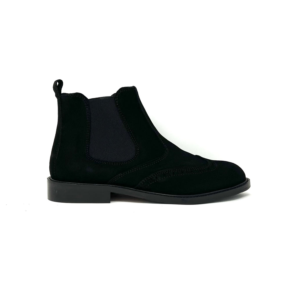 Black Suede Brogue Chelsea Boots