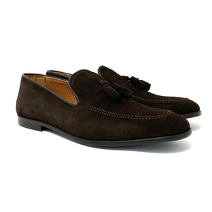 Dark Brown Suede Tasselled Loafers