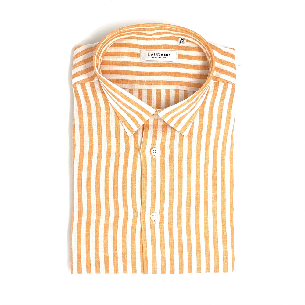 Orange-White Striped Linen Shirt