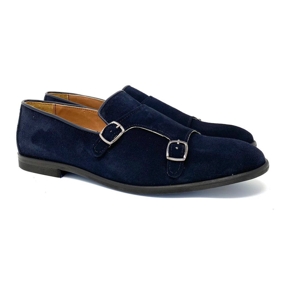 Navy Suede Monk Strap Shoes