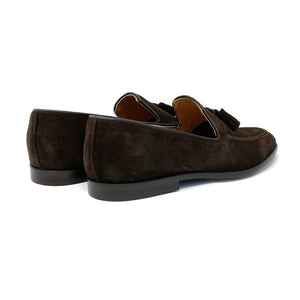 Dark Brown Suede Tasselled Loafers