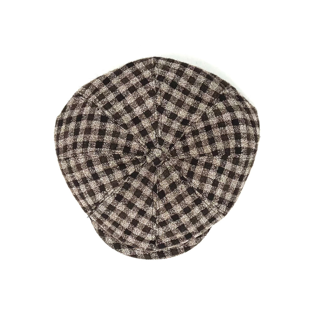 Brown Checkered Wool Flat Cap