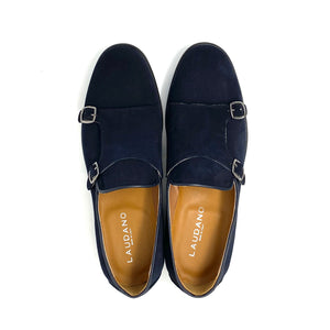 Navy Suede Monk Strap Shoes