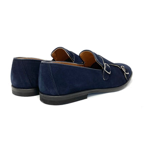 Navy Suede Monk Strap Shoes