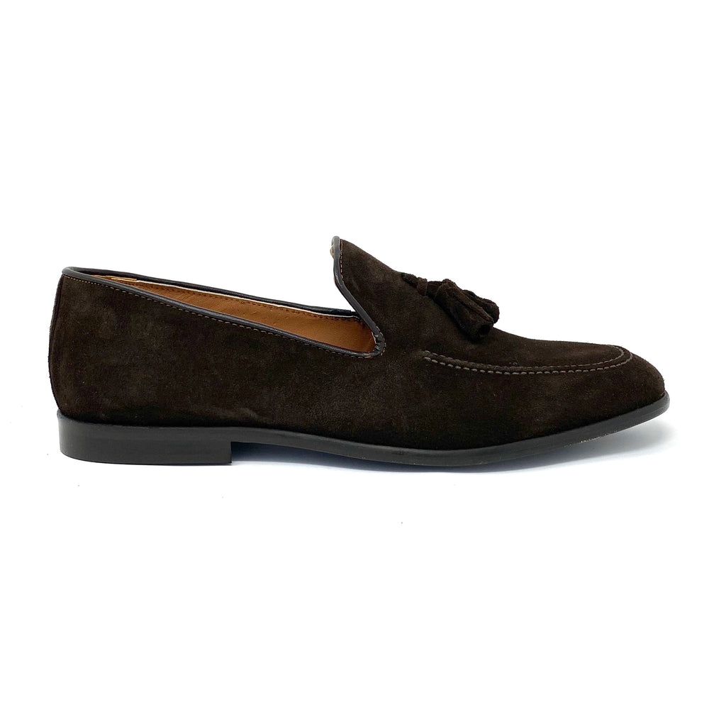 Dark Brown Suede Tasselled Loafers