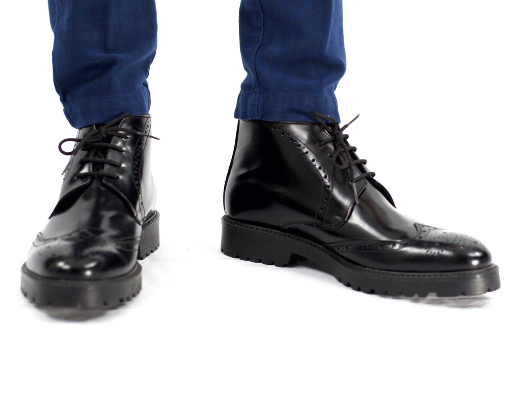 Black leather brogue outlet boots