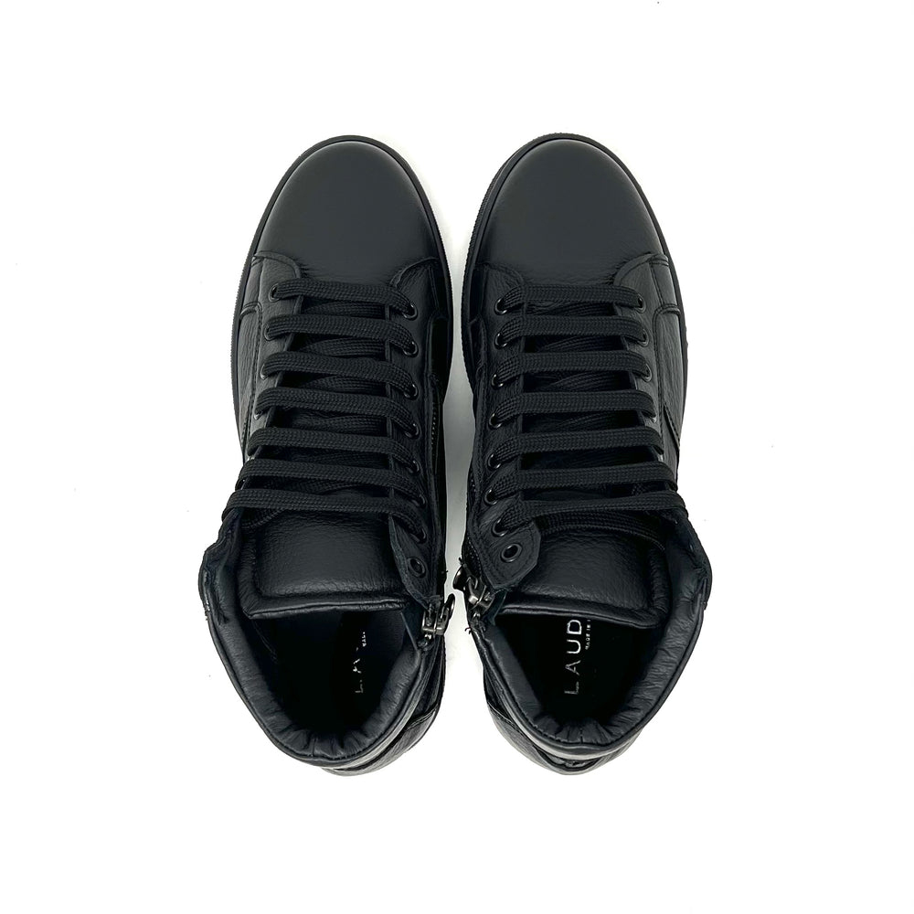 Black Leather High-Top Sneakers