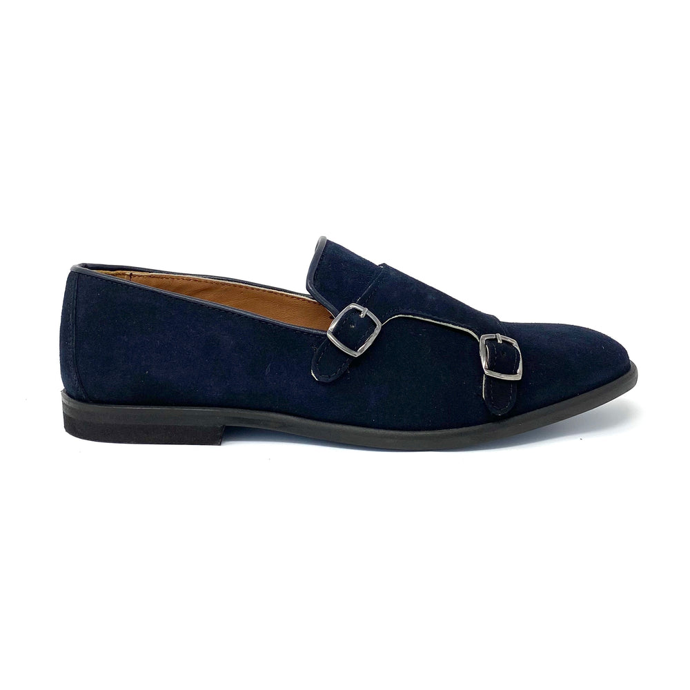 Navy Suede Monk Strap Shoes