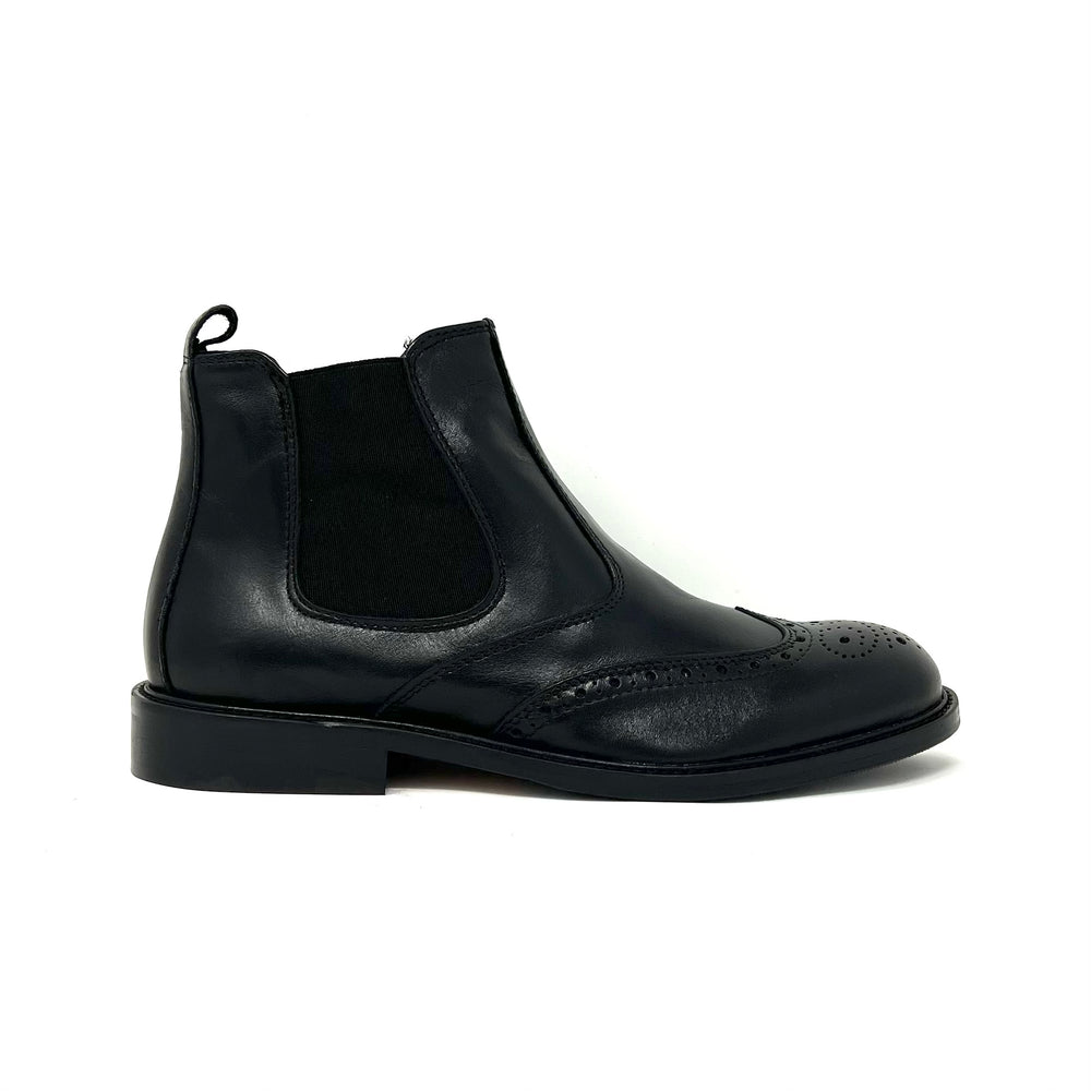 Black Leather Brogue Chelsea Boots