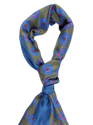 Blue Printed Silk and Cashmere Blend Scarf