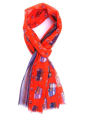 Orange Patterned Cotton Scarf