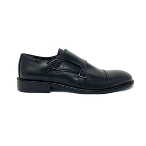 Black Cap Toe Monk Strap Shoes