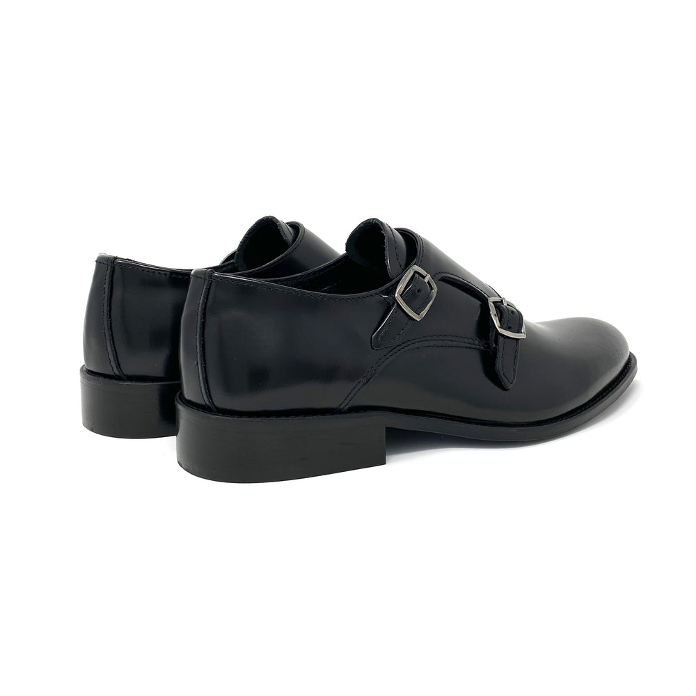 Black Polished Leather Monk Straps