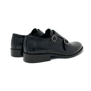 Black Polished Leather Monk Straps