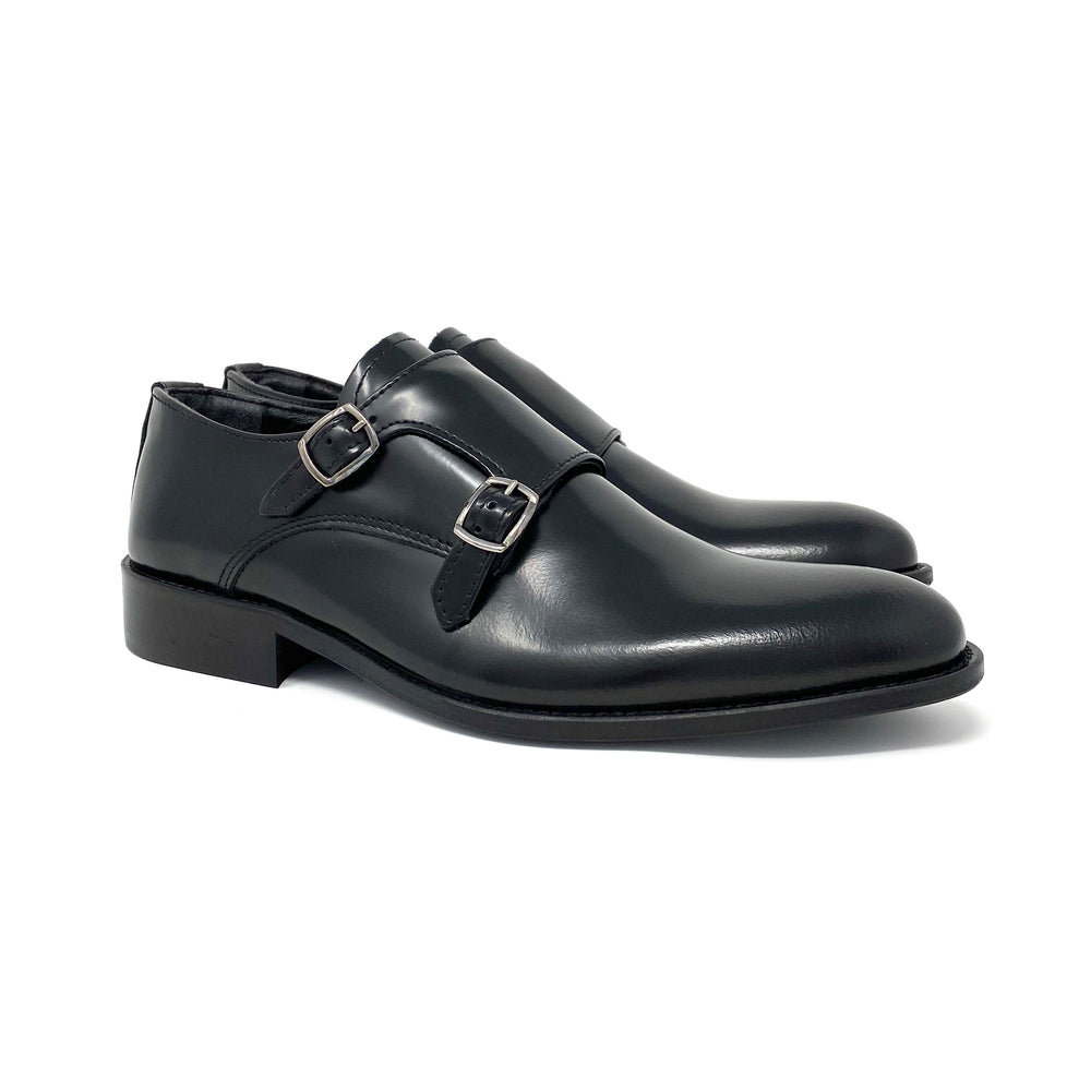 Black Polished Leather Monk Straps