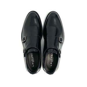 Black Polished Leather Monk Straps