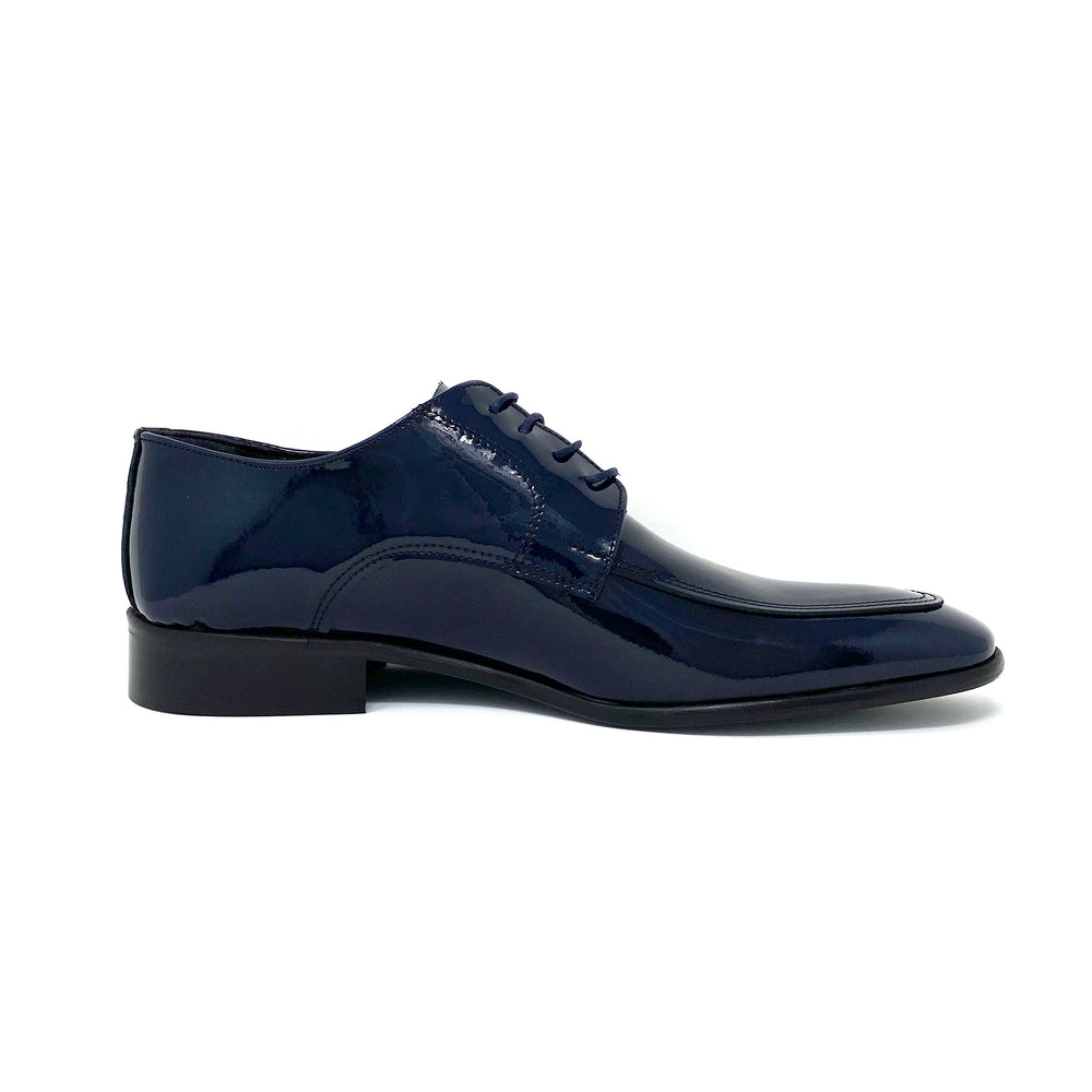 Blue Leather Moc Toe Derby Shoes