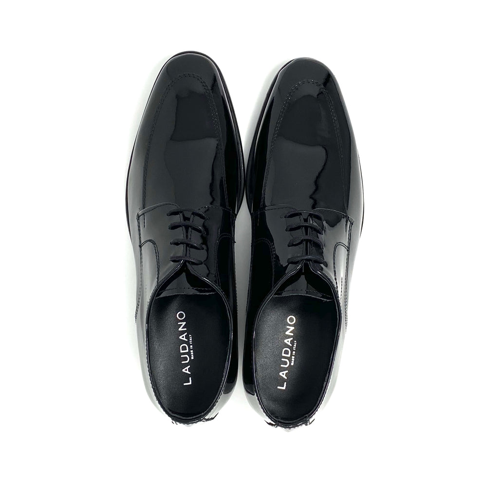 Black Leather Moc Toe Derby Shoes